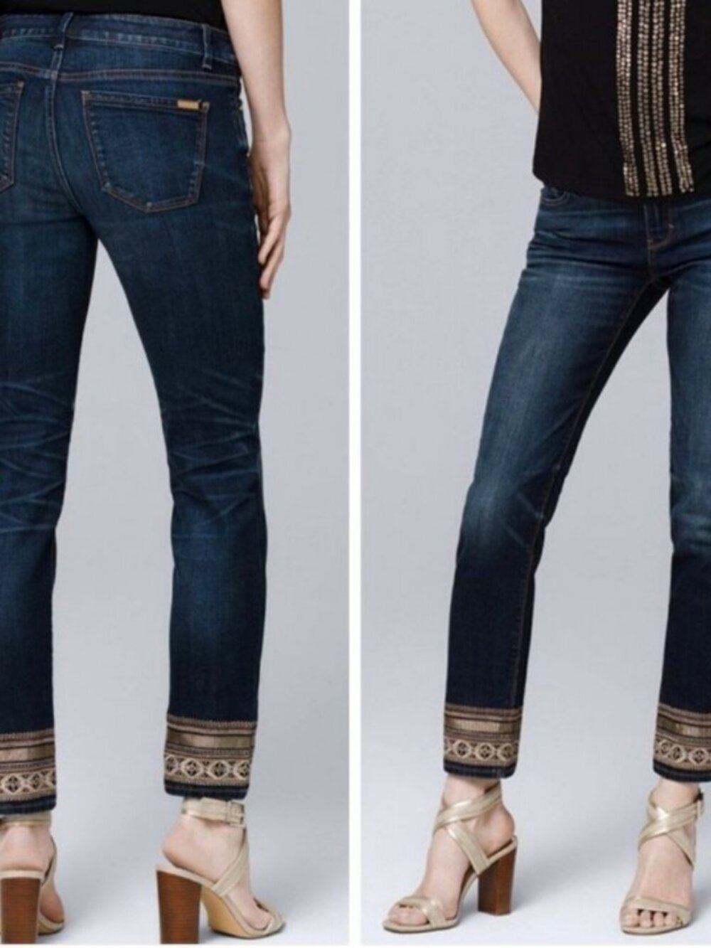 2/$30 WHBM The Straight Crop Embellished Hem Jeans Sz. 4 #2494
